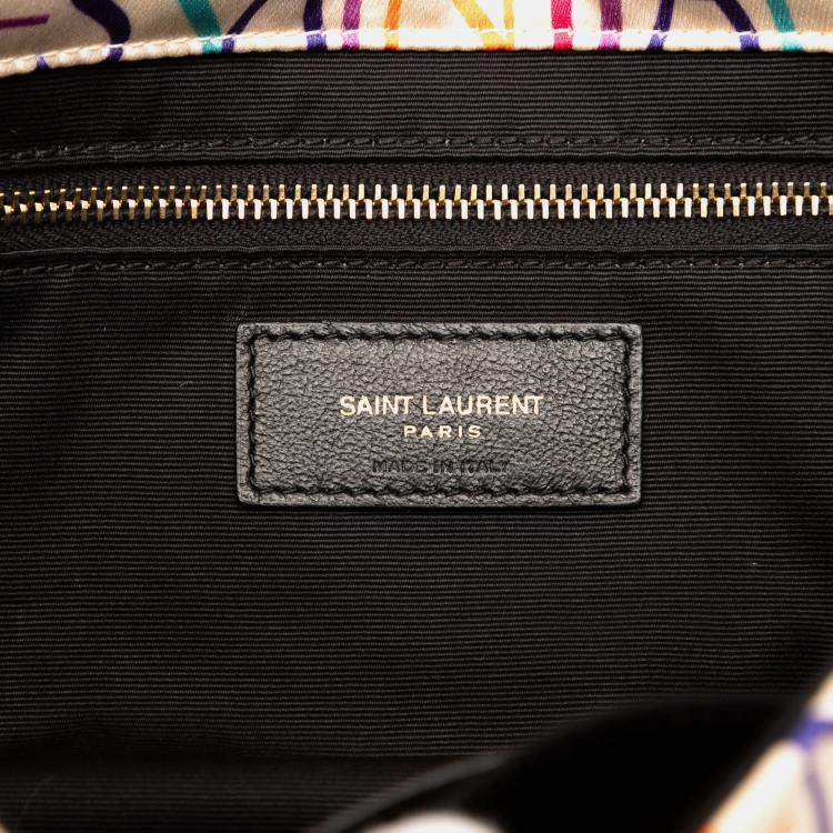 Pre Owned Saint Laurent Paris White Medium Silk Carre Rive Gauche Print Patchwork Jamie Shoulder Bag