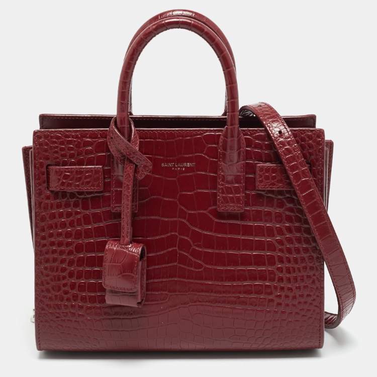 مملوكة مسبقًا Saint Laurent Classic Sac De Jour Nano Red Croc Embossed Leather Tote