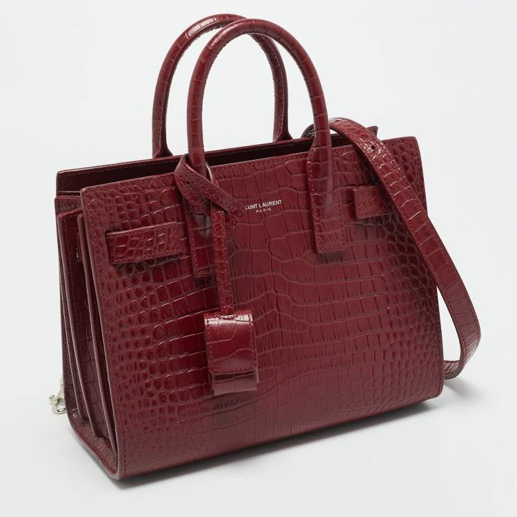 مملوكة مسبقًا Saint Laurent Classic Sac De Jour Nano Red Croc Embossed Leather Tote