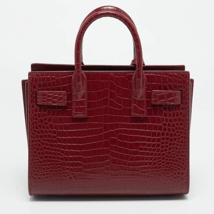 مملوكة مسبقًا Saint Laurent Classic Sac De Jour Nano Red Croc Embossed Leather Tote