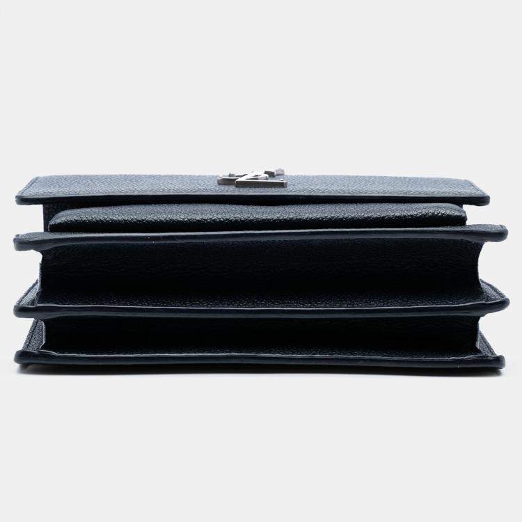 Pre Owned Saint Laurent Paris Blue Small Grained Calfskin Monogram Sunset Crossbody