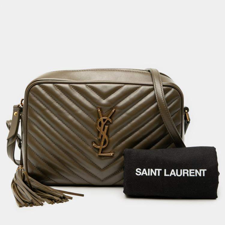 Pre Owned Saint Laurent Paris Brown Matelasse Leather Monogram Lou Camera Bag