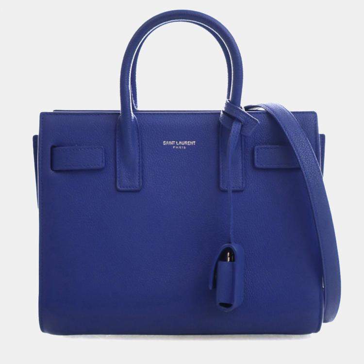 Pre Owned Saint Laurent Paris Blue Nano Leather Sac De Jour Satchel