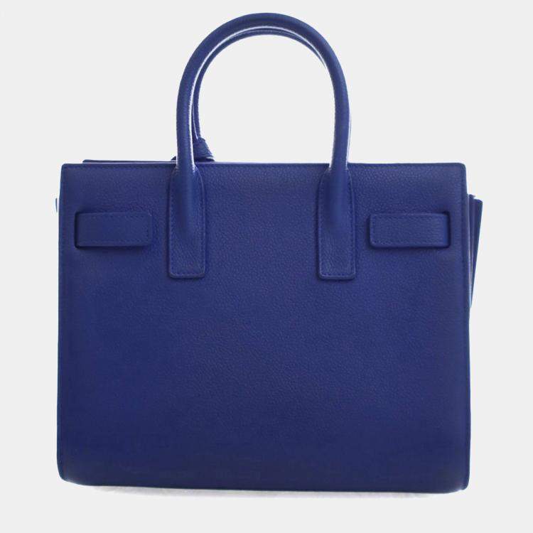 Pre Owned Saint Laurent Paris Blue Nano Leather Sac De Jour Satchel