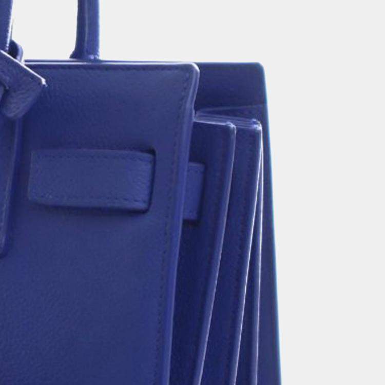 Pre Owned Saint Laurent Paris Blue Nano Leather Sac De Jour Satchel