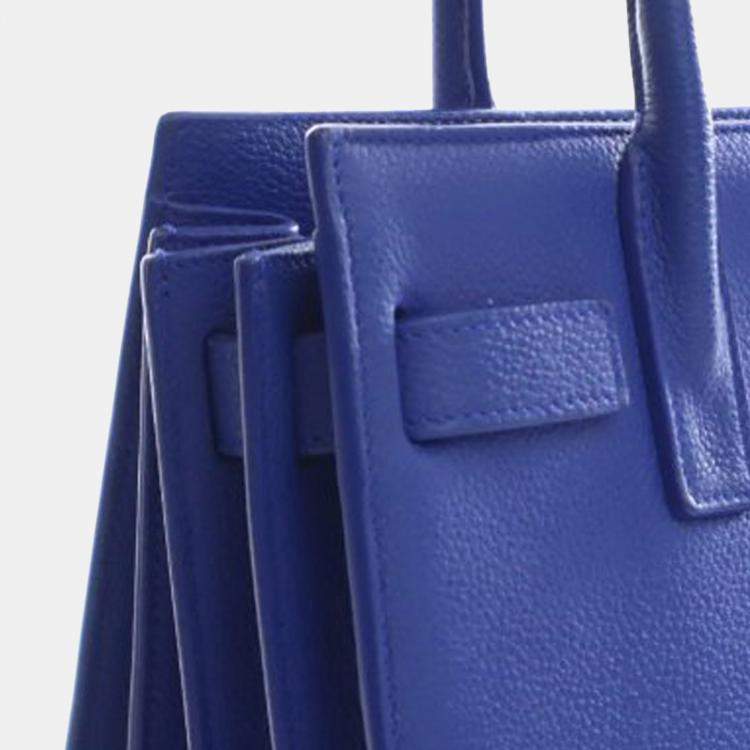 Pre Owned Saint Laurent Paris Blue Nano Leather Sac De Jour Satchel