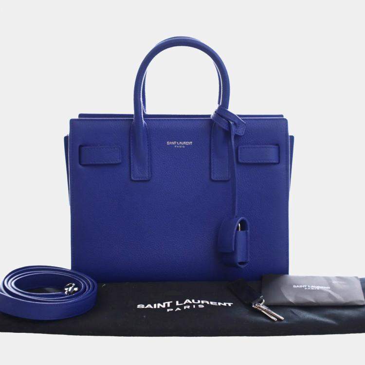Pre Owned Saint Laurent Paris Blue Nano Leather Sac De Jour Satchel
