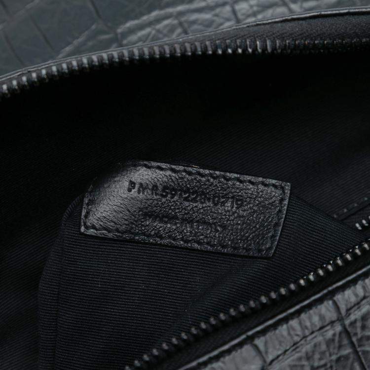 Pre Owned Saint Laurent Paris Black Croc Embossed Leather Niki Belt Bag