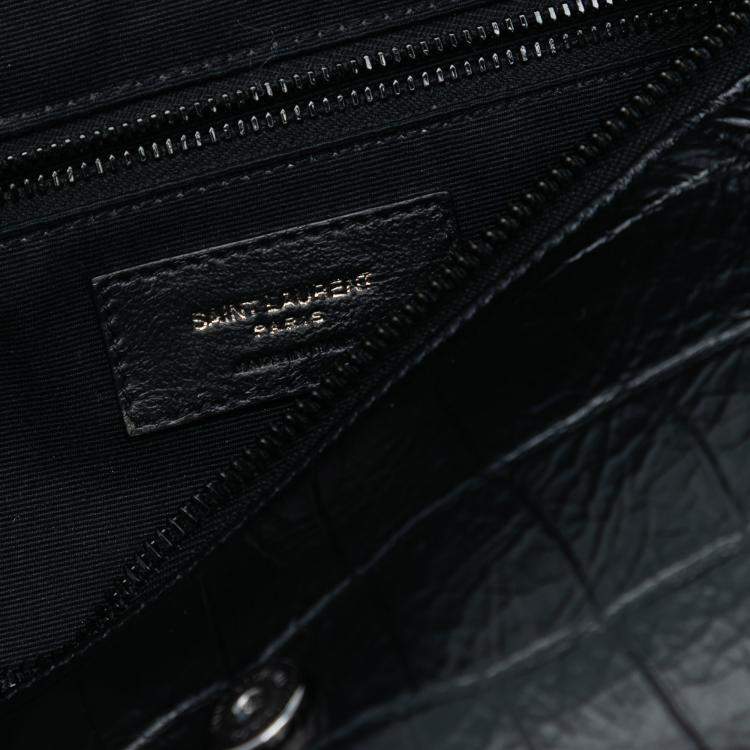 Pre Owned Saint Laurent Paris Black Croc Embossed Leather Niki Belt Bag