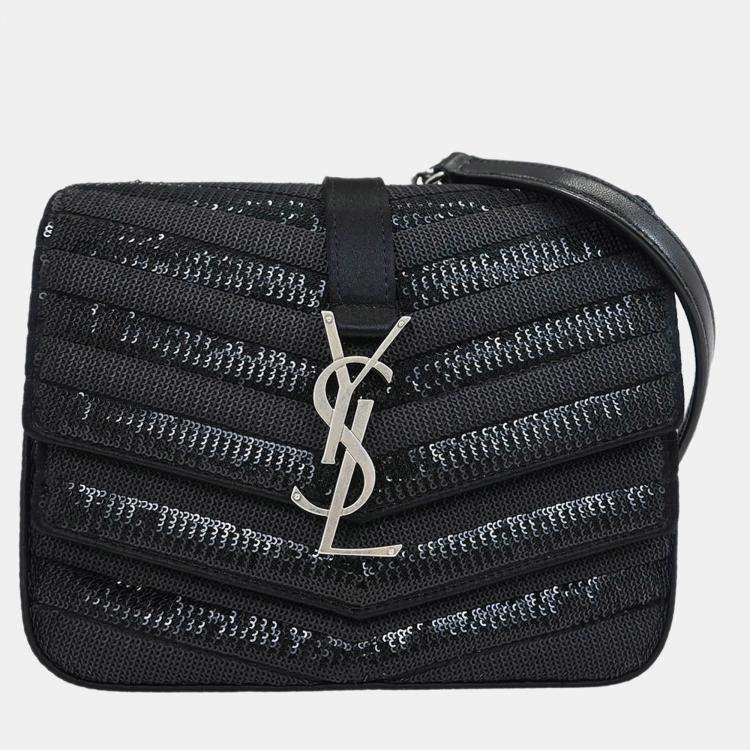 Pre Owned Saint Laurent Sulpice Black Sequins Shoulder Bag