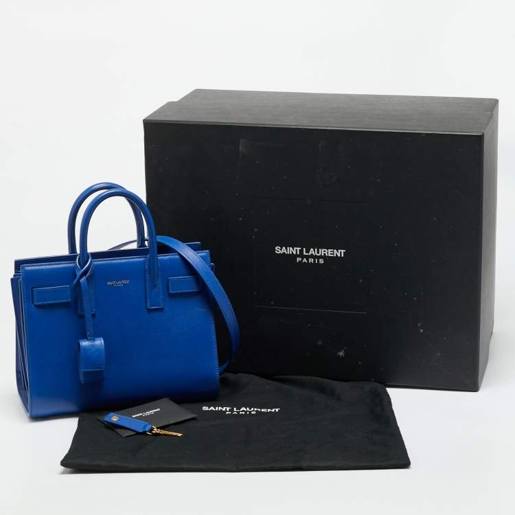 Pre Owned Saint Laurent Classic Sac De Jour Nano Blue Leather Tote