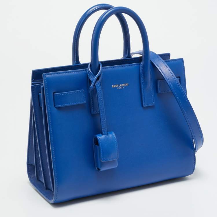 Pre Owned Saint Laurent Classic Sac De Jour Nano Blue Leather Tote