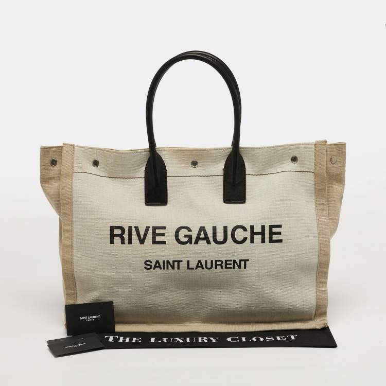 Pre Owned Saint Laurent Rive Gauche Shopper Tricolor Canvas and Leather Tote