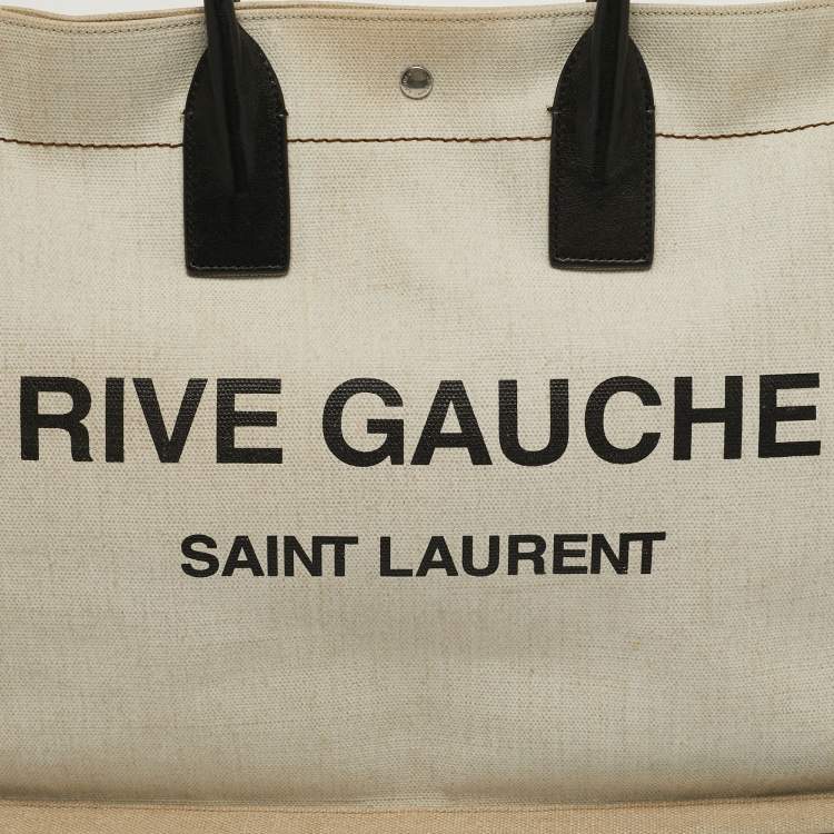 Pre Owned Saint Laurent Rive Gauche Shopper Tricolor Canvas and Leather Tote
