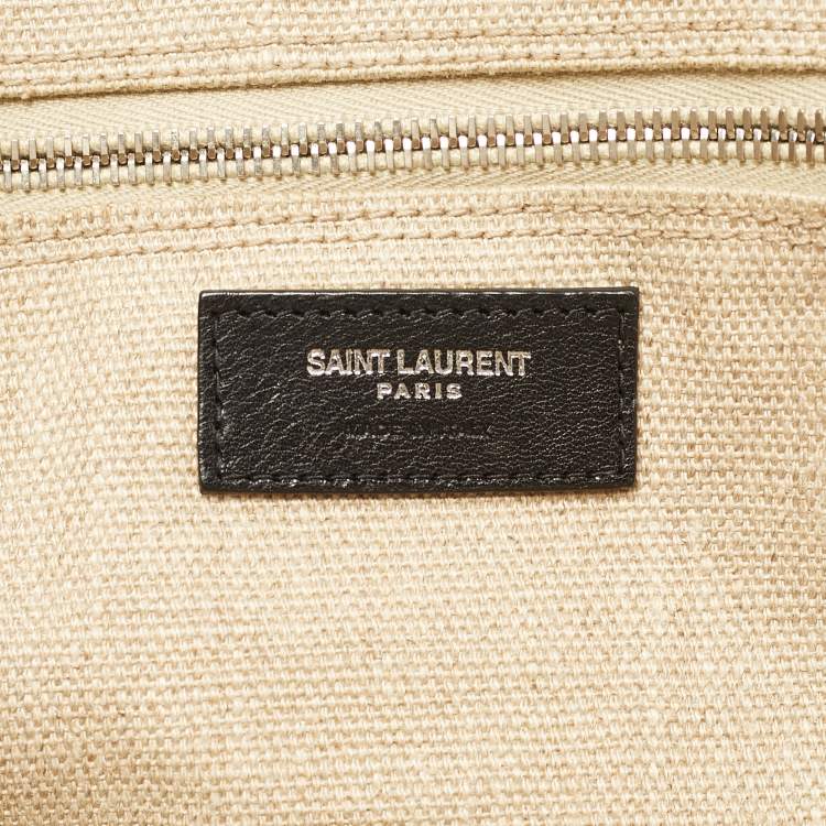 Pre Owned Saint Laurent Rive Gauche Shopper Tricolor Canvas and Leather Tote