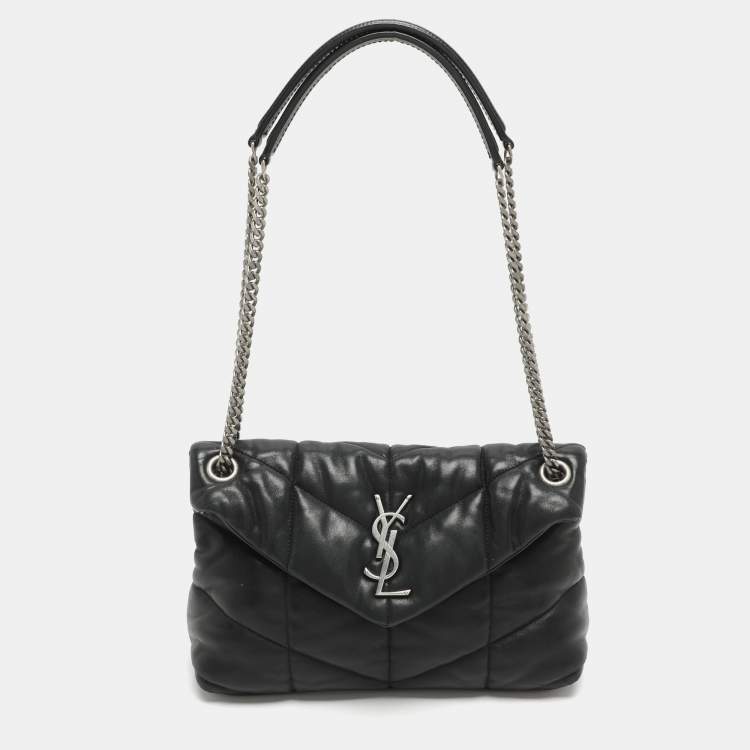 Pre Owned Saint Laurent Puffer Small Black Quilted Leather Chain Shoulder Bag