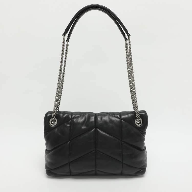 Pre Owned Saint Laurent Puffer Small Black Quilted Leather Chain Shoulder Bag