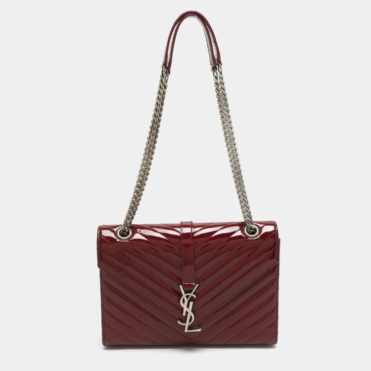Pre Owned Saint Laurent Cassandre Medium Burgundy Matelassé Leather Flap Bag