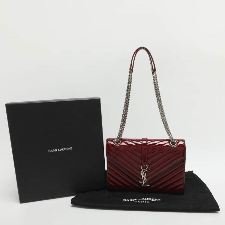 Pre Owned Saint Laurent Cassandre Medium Burgundy Matelassé Leather Flap Bag