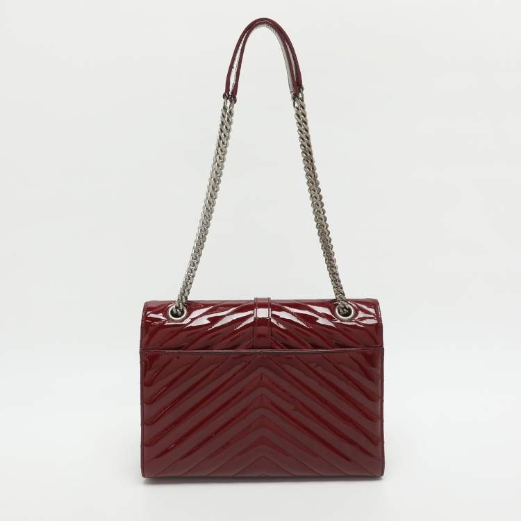 Pre Owned Saint Laurent Cassandre Medium Burgundy Matelassé Leather Flap Bag