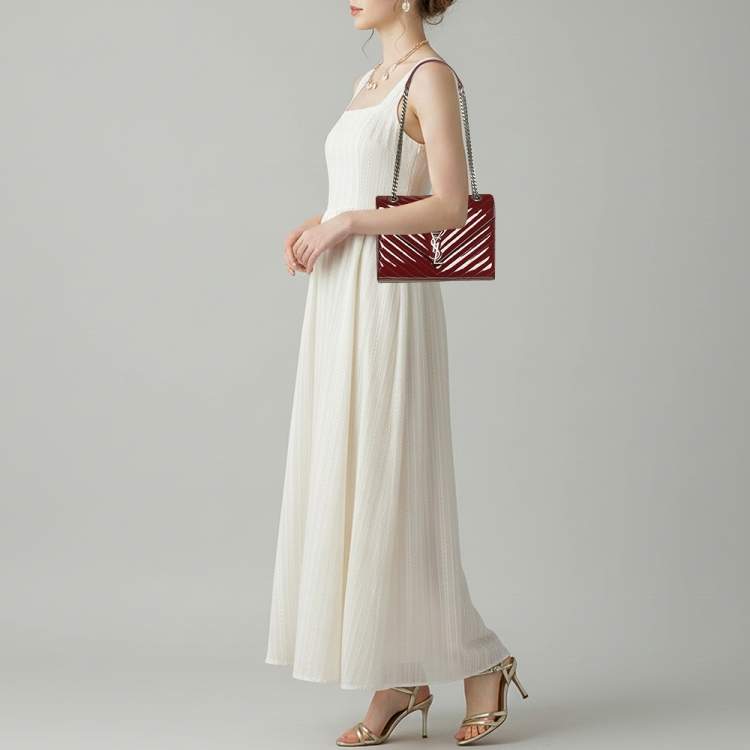 Pre Owned Saint Laurent Cassandre Medium Burgundy Matelassé Leather Flap Bag