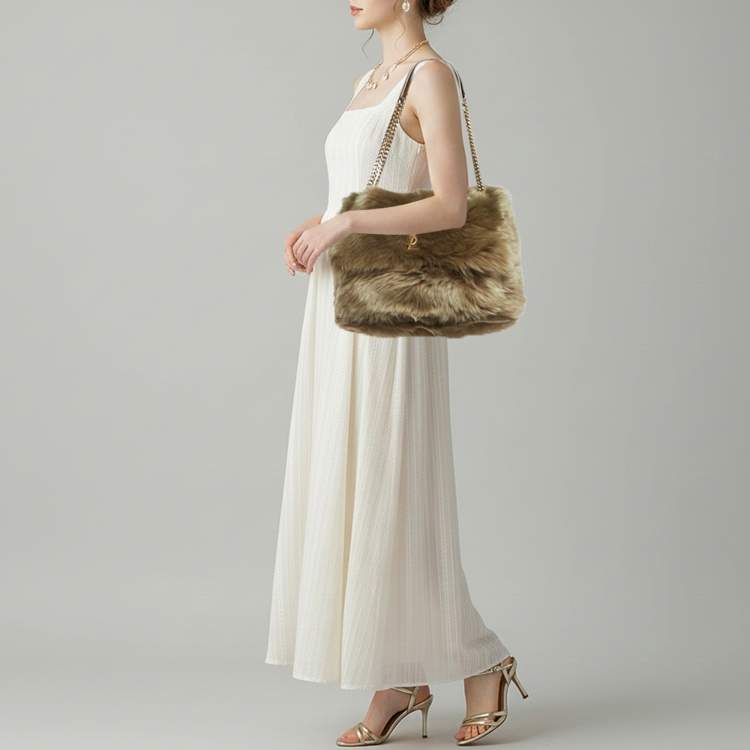 Pre Owned Saint Laurent Niki Large Beige Fur Shoulder Bag