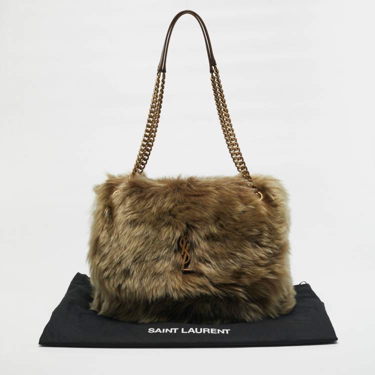 Pre Owned Saint Laurent Niki Large Beige Fur Shoulder Bag