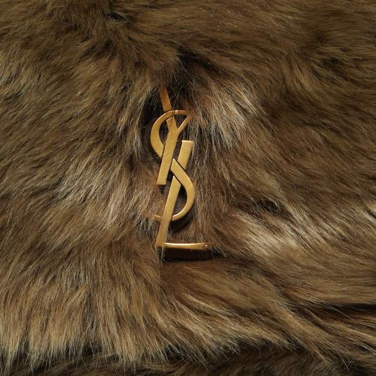 Pre Owned Saint Laurent Niki Large Beige Fur Shoulder Bag