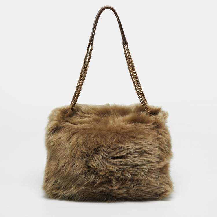 Pre Owned Saint Laurent Niki Large Beige Fur Shoulder Bag