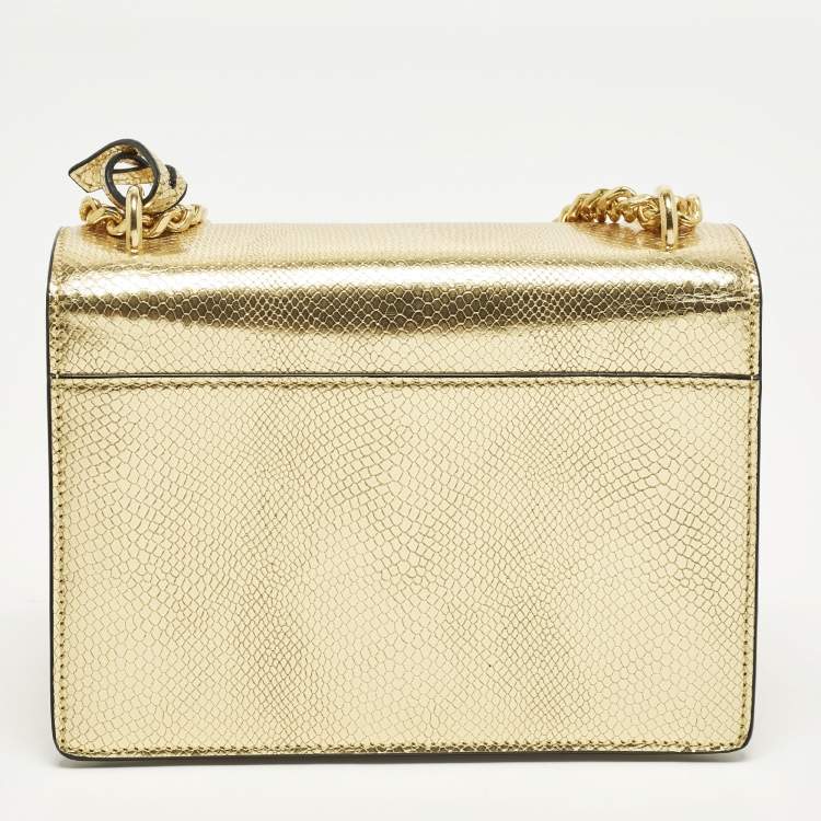 Pre Owned Saint Laurent Sunset Small Gold Lizard Embossed Leather Shoulder Bag