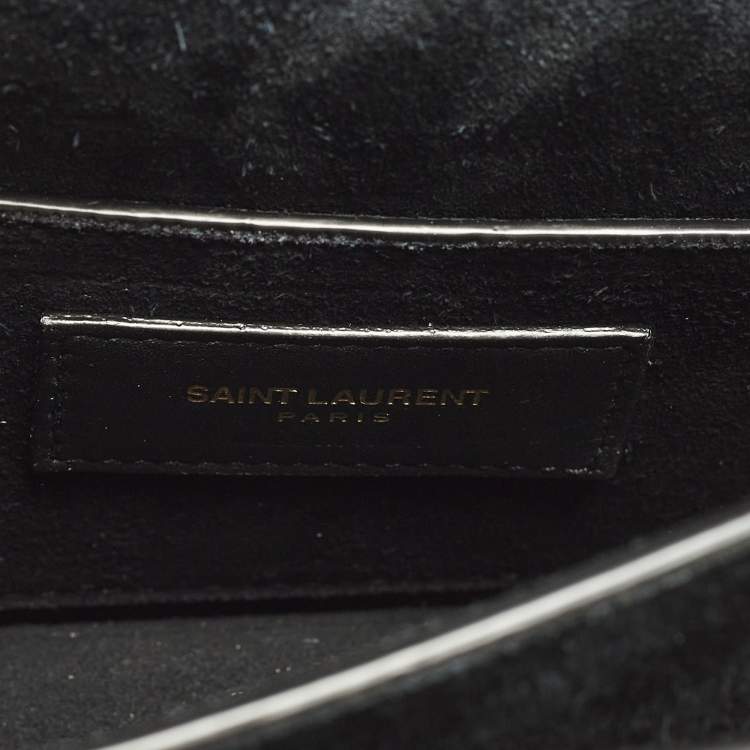 Pre Owned Saint Laurent Sunset Small Gold Lizard Embossed Leather Shoulder Bag