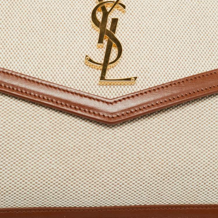 Pre Owned Saint Laurent Uptown Brown/Natural Canvas Pouch