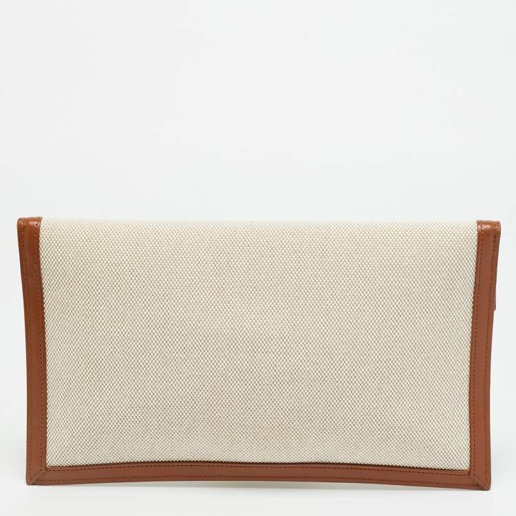 Pre Owned Saint Laurent Uptown Brown/Natural Canvas Pouch