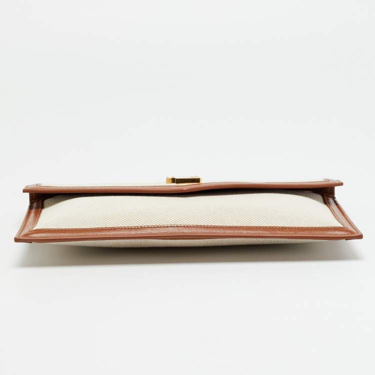 Pre Owned Saint Laurent Uptown Brown/Natural Canvas Pouch