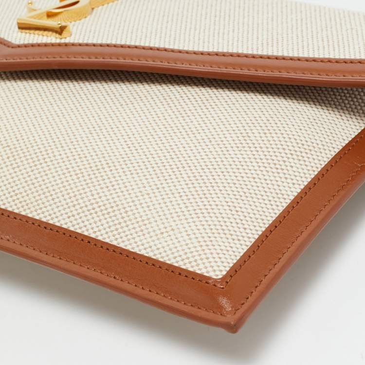 Pre Owned Saint Laurent Uptown Brown/Natural Canvas Pouch