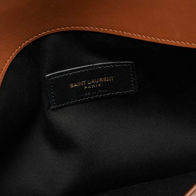 Pre Owned Saint Laurent Uptown Brown/Natural Canvas Pouch