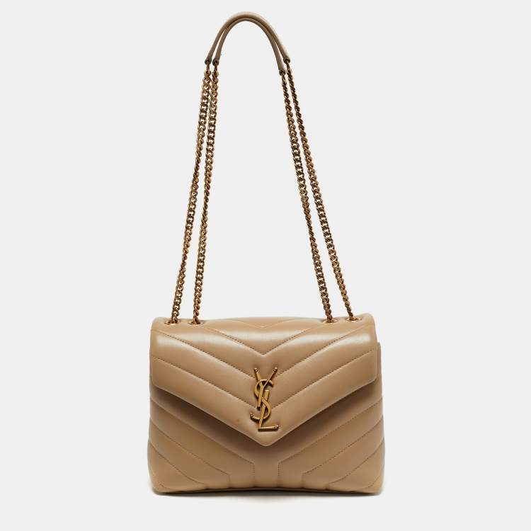 Pre Owned Saint Laurent Loulou Small Beige Matelassé Leather Shoulder Bag