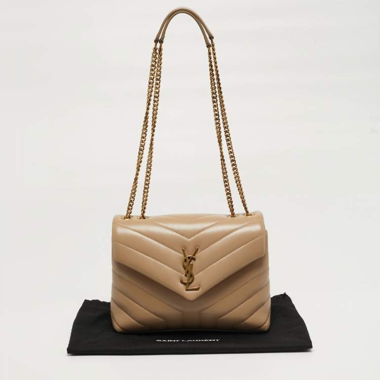 Pre Owned Saint Laurent Loulou Small Beige Matelassé Leather Shoulder Bag