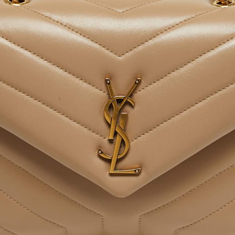 Pre Owned Saint Laurent Loulou Small Beige Matelassé Leather Shoulder Bag
