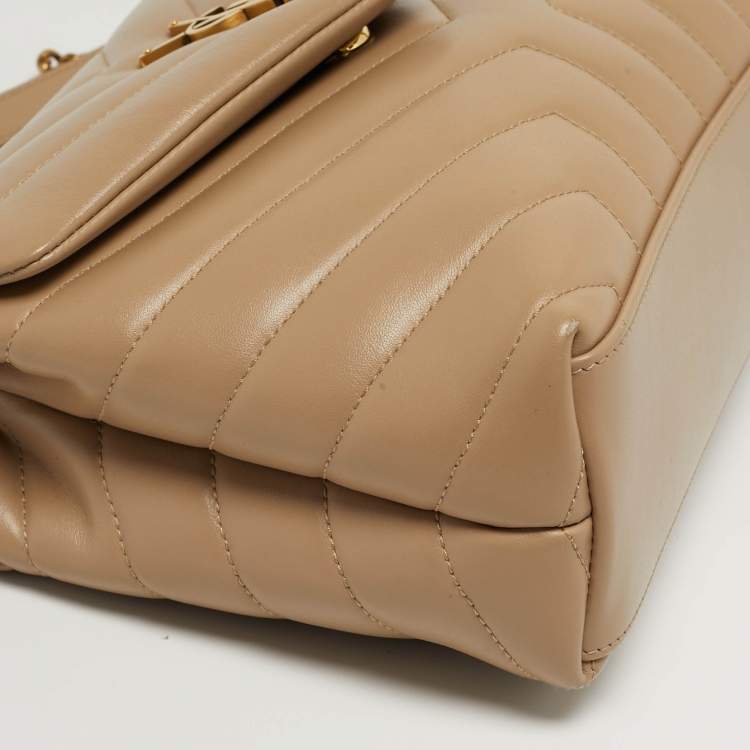 Pre Owned Saint Laurent Loulou Small Beige Matelassé Leather Shoulder Bag