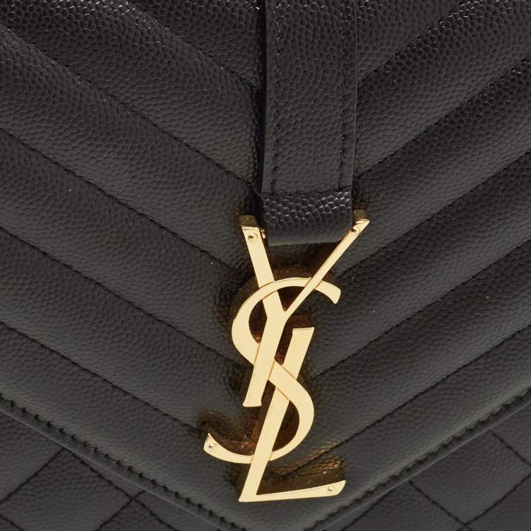 Pre Owned Saint Laurent Envelope Medium Black Mix Matelassé Leather Chain Bag