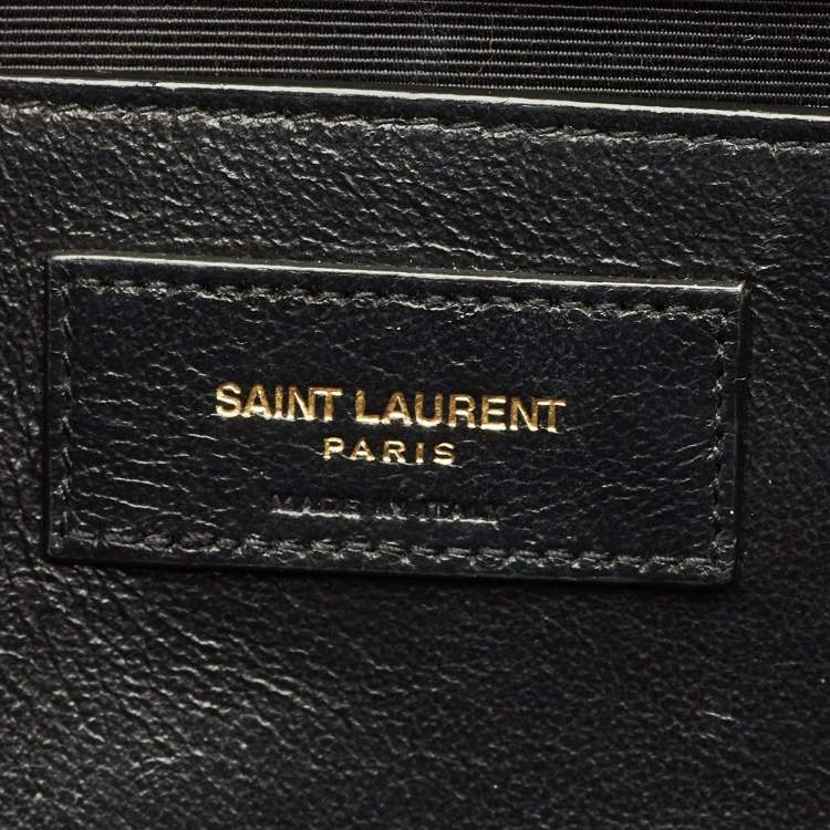 Pre Owned Saint Laurent Envelope Medium Black Mix Matelassé Leather Chain Bag