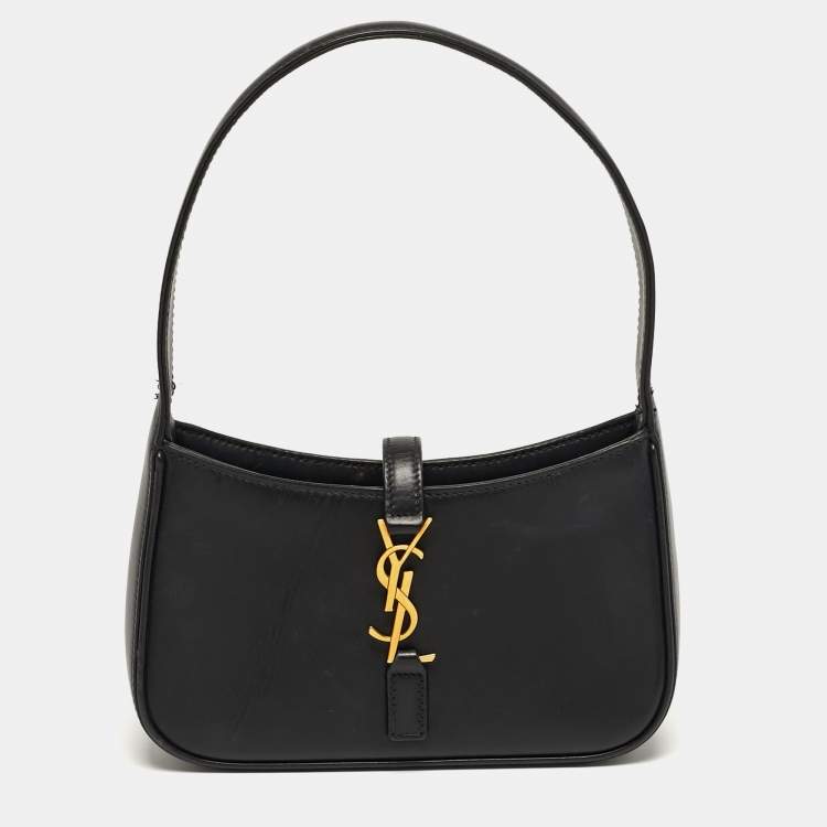 Pre Owned Saint Laurent LE 5 À 7 Mini Black Leather Shoulder Bag