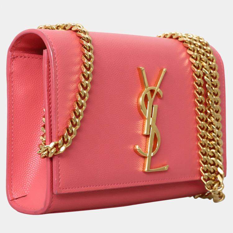 Pre Owned Saint Laurent Paris Kate Small Pink Leather Chain Shoulder Bag