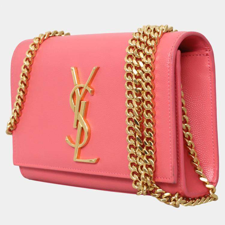 Pre Owned Saint Laurent Paris Kate Small Pink Leather Chain Shoulder Bag