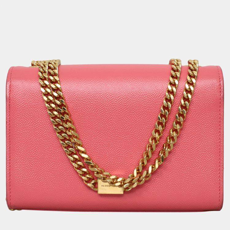 Pre Owned Saint Laurent Paris Kate Small Pink Leather Chain Shoulder Bag