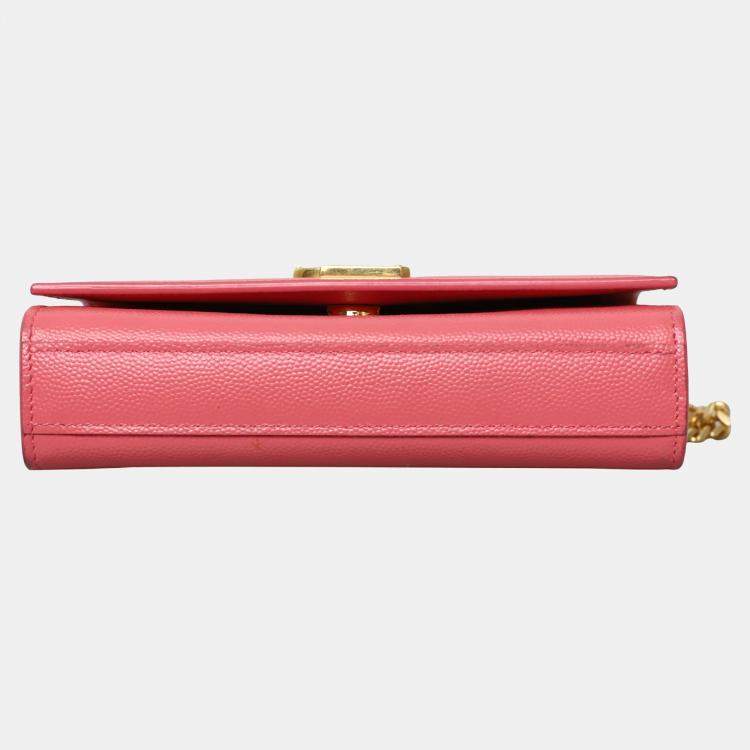 Pre Owned Saint Laurent Paris Kate Small Pink Leather Chain Shoulder Bag