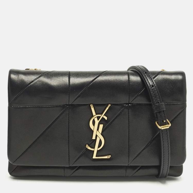 Pre Owned Saint Laurent Jamie Black Quilted Leather Wallet On Chain