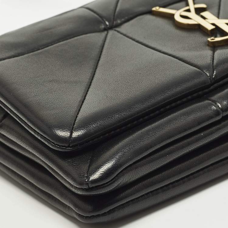 Pre Owned Saint Laurent Jamie Black Quilted Leather Wallet On Chain