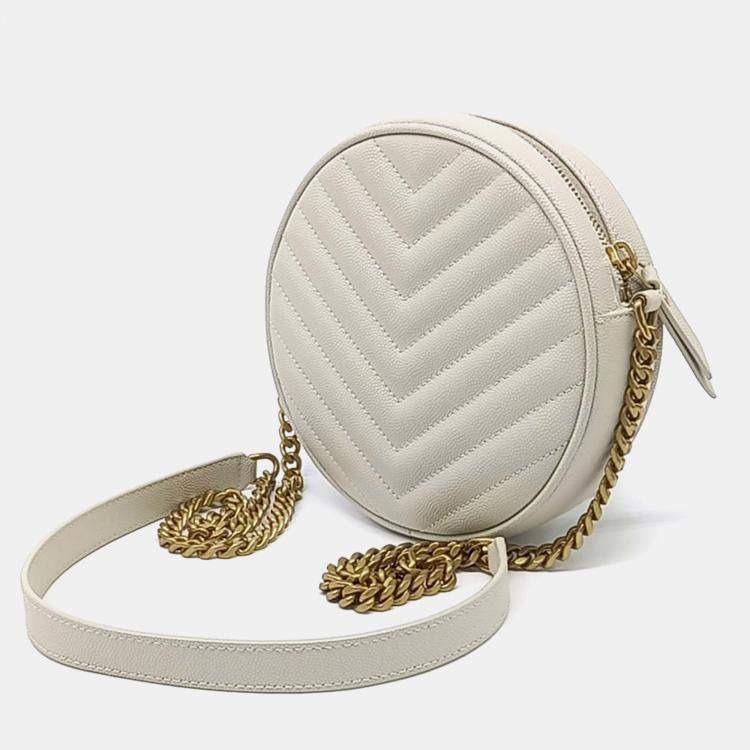 مملوكة مسبقًا Saint Laurent Paris White Leather Round Camera Crossbody Bag